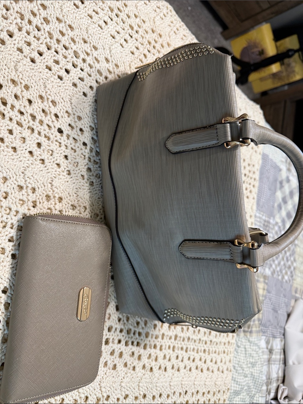 Elegant Taupe Structured Satchel Handbag